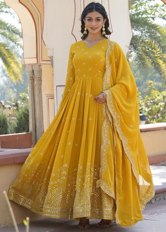 Yellow Georgette Anarkali Gown