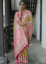 Yellow Patola Silk Saree with Pink Blouse