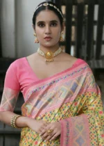 Yellow Patola Silk Saree with Pink Blouse