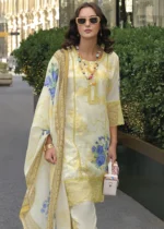 Yellow Printed Cotton Suit with Embroidery Work