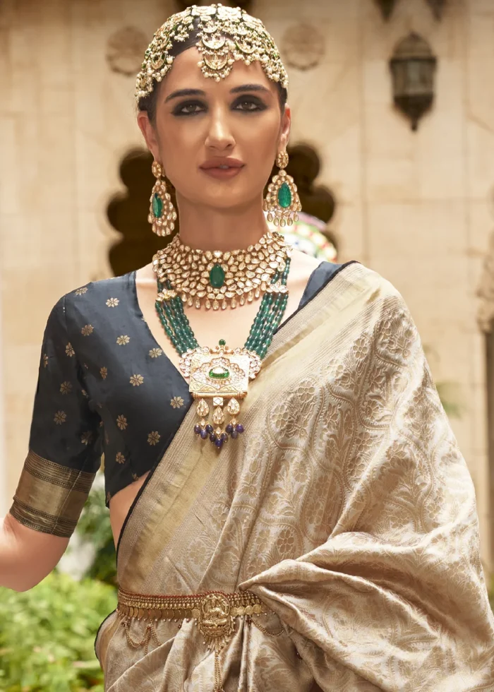 Beige Banarasi Silk Saree