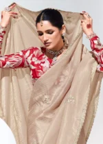 Beige Embroidered Organza Silk Saree