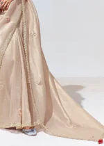 Beige Embroidered Organza Silk Saree