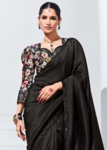 Black Embroidered Organza Silk Saree