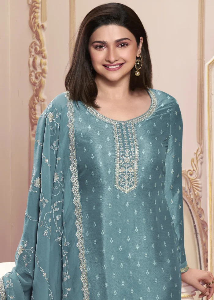 Blue Georgette Silk Printed Suit