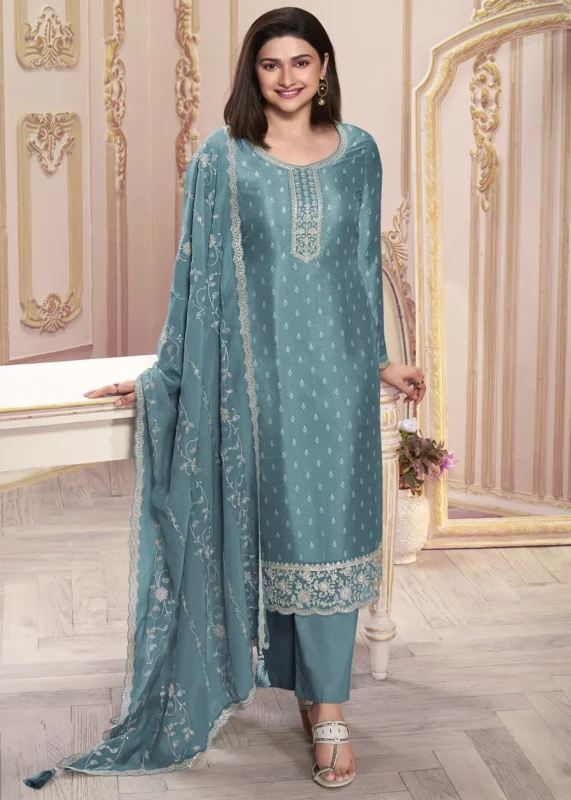 Blue Georgette Silk Printed Suit