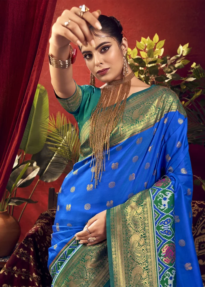 Blue Paithani Silk Saree with Patola Border