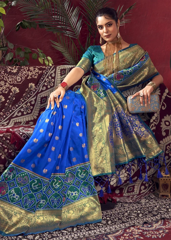 Blue Paithani Silk Saree with Patola Border