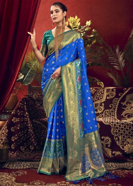 Blue Paithani Silk Saree with Patola Border