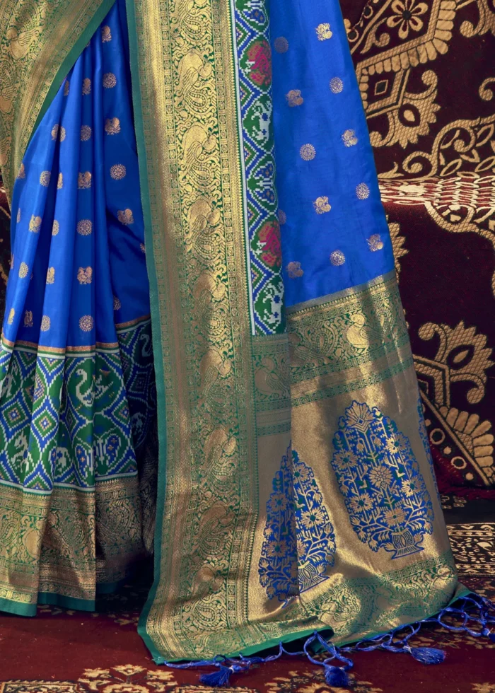 Blue Paithani Silk Saree with Patola Border