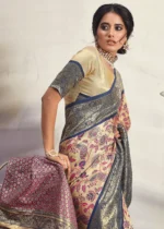 Blue and Beige Dharmavaram Silk Saree