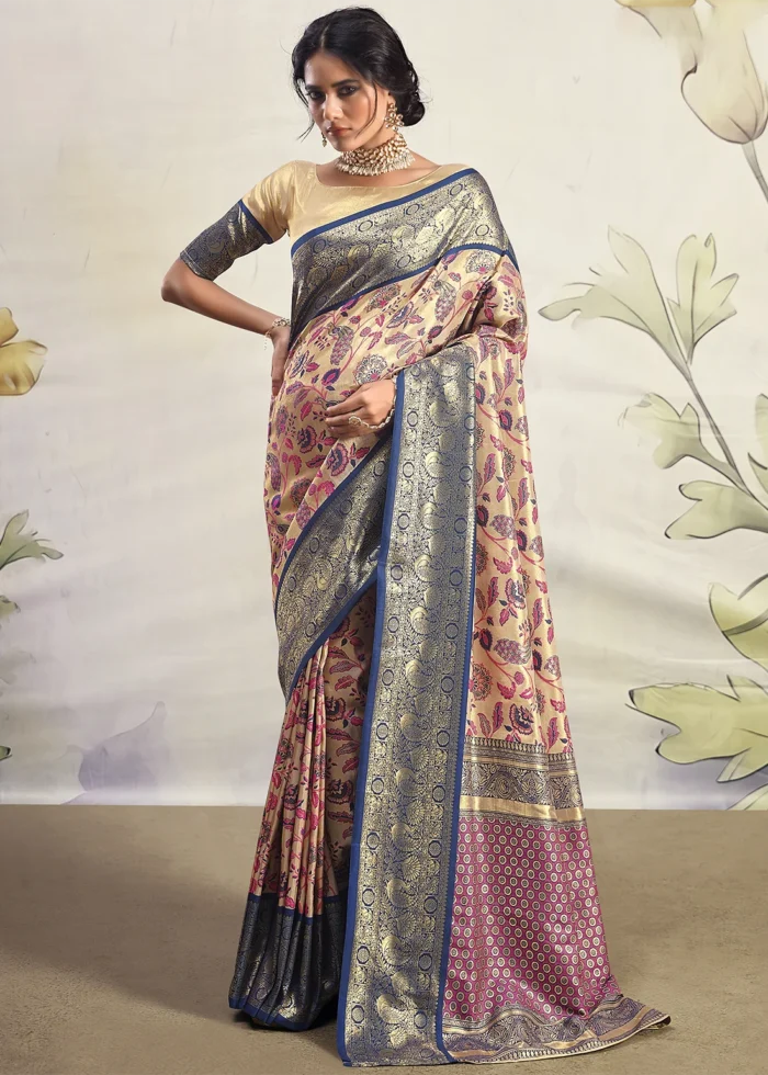 Blue and Beige Dharmavaram Silk Saree