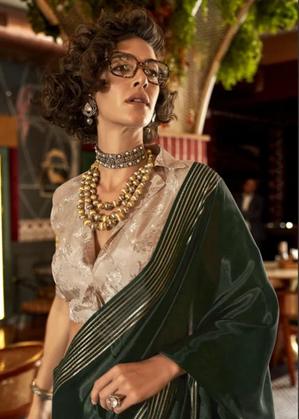 Bottle Green Handloom Silk Saree