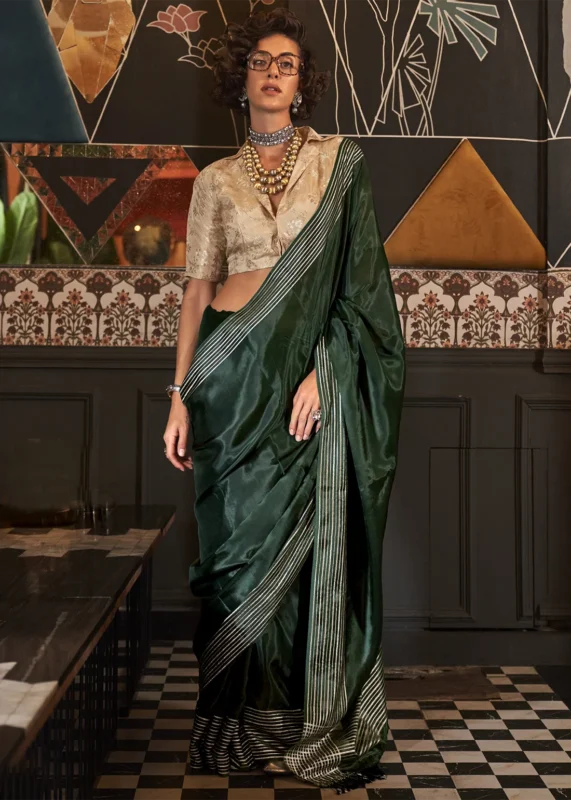 Bottle Green Handloom Silk Saree