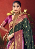 Bottle Green Paithani Silk Saree with Patola Border