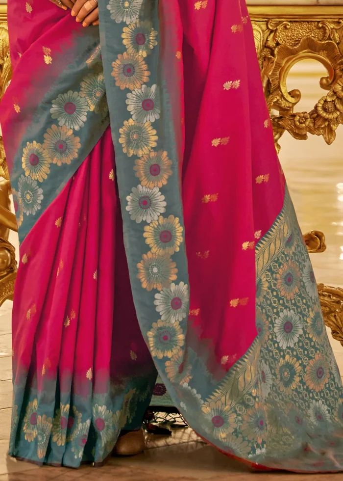 Carnation Pink Banarasi Silk Saree