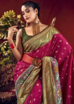 Claret Violet Paithani Silk Saree with Patola Border