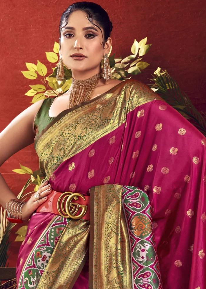 Claret Violet Paithani Silk Saree with Patola Border