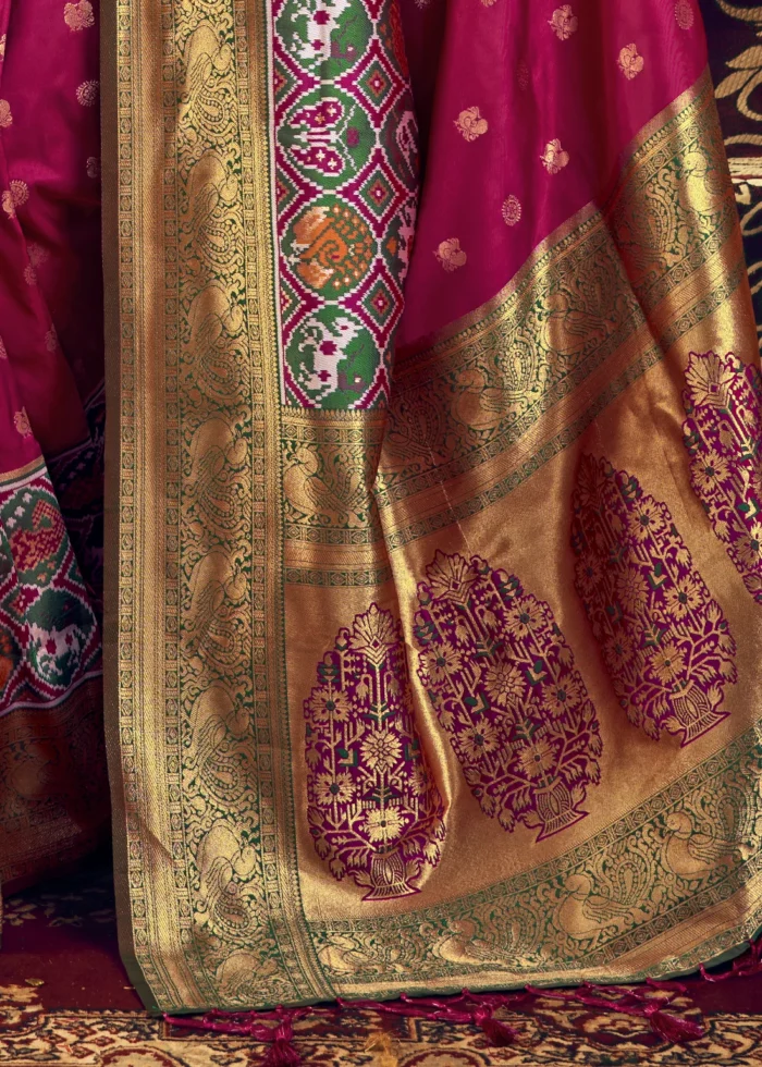 Claret Violet Paithani Silk Saree with Patola Border