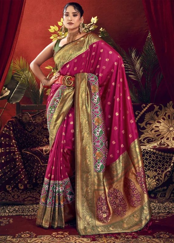 Claret Violet Paithani Silk Saree with Patola Border