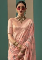 Coral Peach Linen Saree