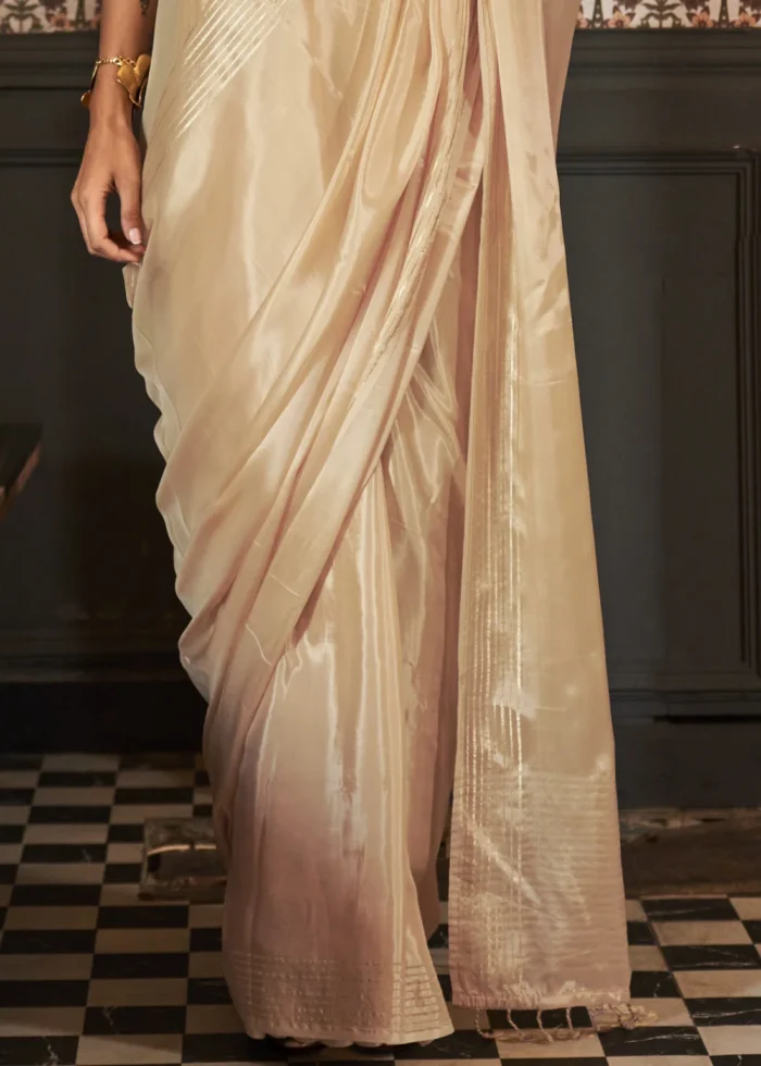 Cream Handloom Silk Saree