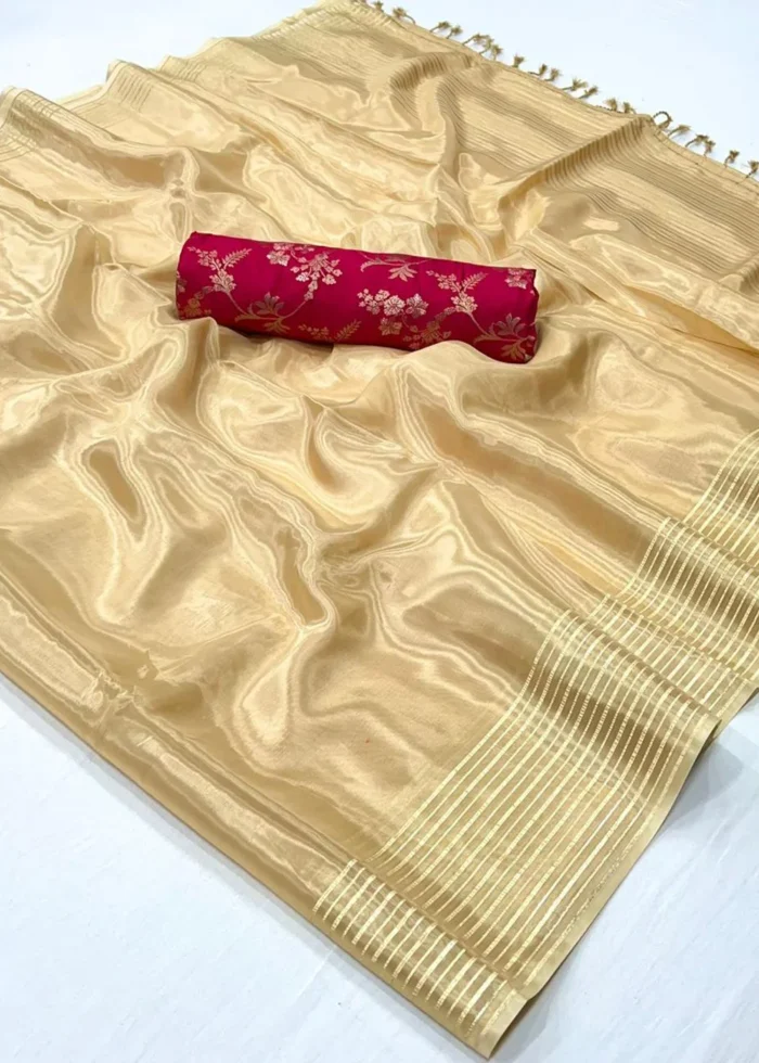 Cream Handloom Silk Saree