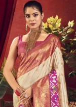 Cream Paithani Silk Saree with Patola Border