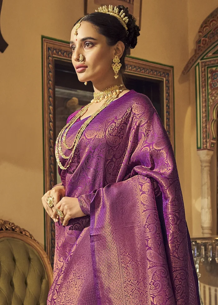 Deep Purple Kanjivaram Silk Saree