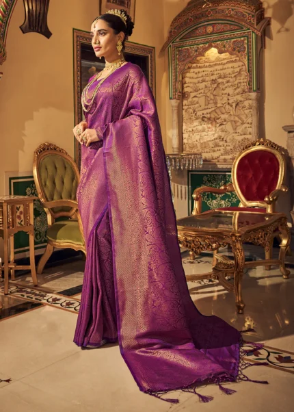 Deep Purple Kanjivaram Silk Saree