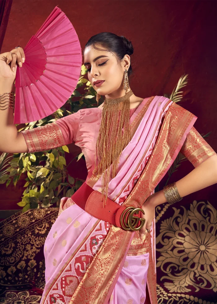 Flamingo Pink Paithani Silk Saree with Patola Border