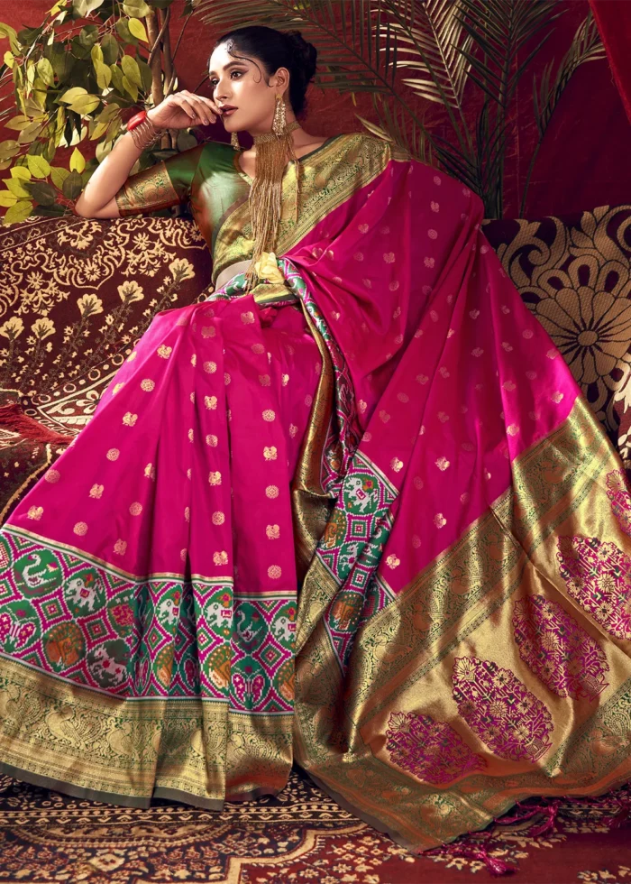 Fuchsia Paithani Silk Saree with Patola Border