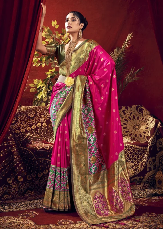 Fuchsia Paithani Silk Saree with Patola Border