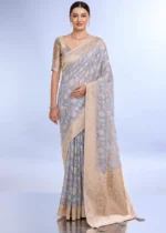 Gray Banarasi Organza Silk Saree