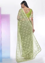 Green Embroidered Net Saree