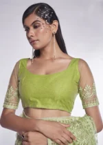 Green Embroidered Net Saree