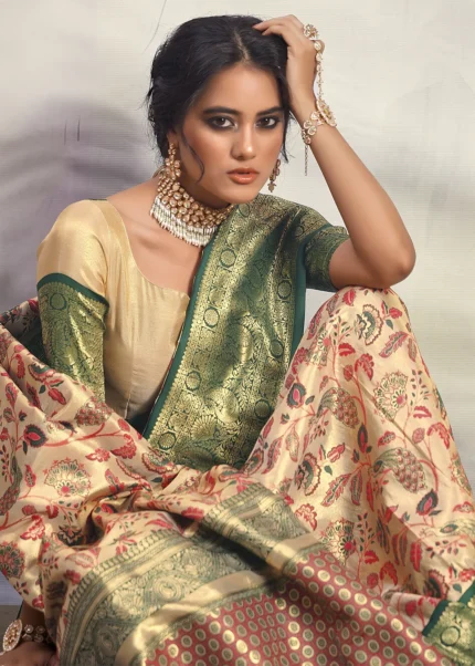 Green and Beige Dharmavaram Silk Saree