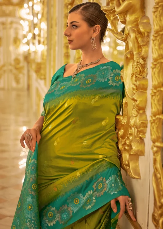 Lime Green Banarasi Silk Saree