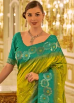 Lime Green Banarasi Silk Saree