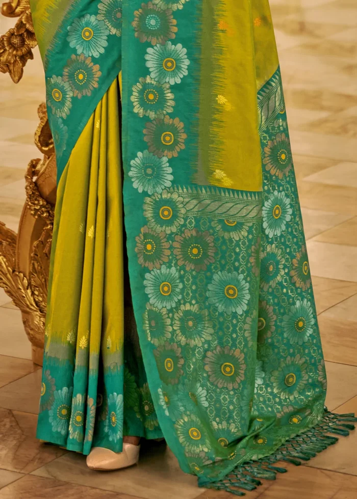 Lime Green Banarasi Silk Saree