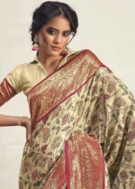 Maroon and Beige Dharmavaram Silk Saree