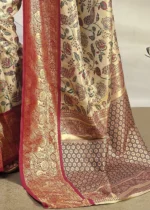 Maroon and Beige Dharmavaram Silk Saree