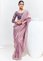 Mauve Embroidered Organza Silk Saree