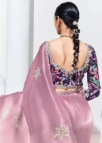 Mauve Embroidered Organza Silk Saree