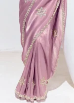 Mauve Embroidered Organza Silk Saree