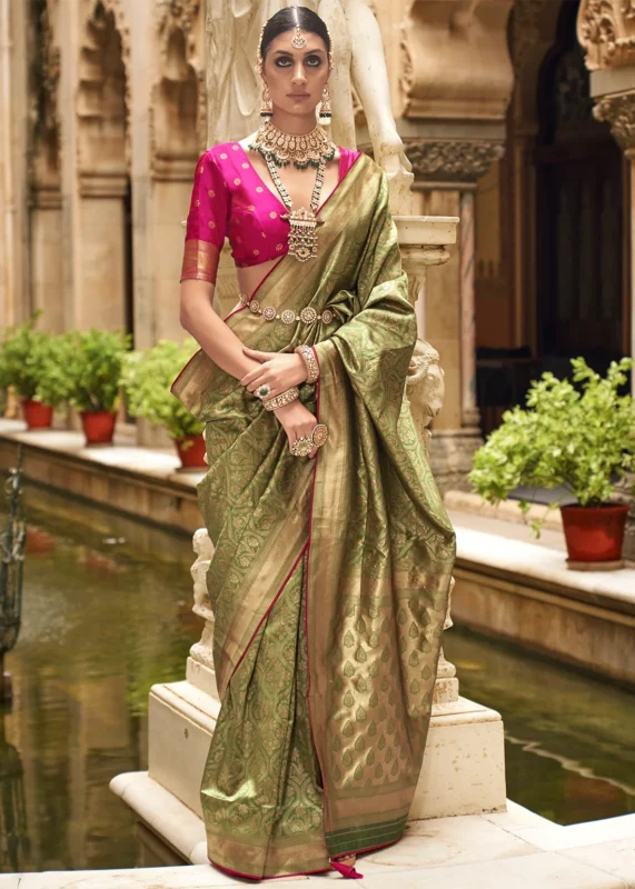 Mehendi Green Banarasi Silk Saree