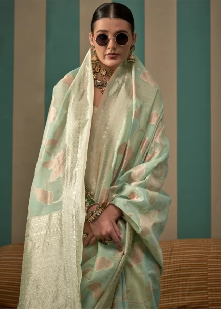 Mint Green Linen Saree