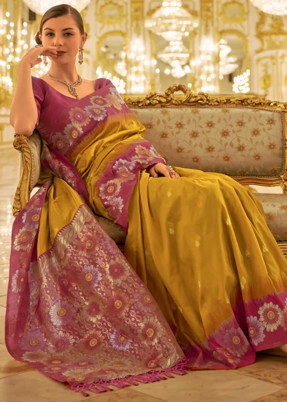 Mustard Yellow Banarasi Silk Saree