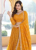 Mustard Yellow Embroidered Georgette Lehenga