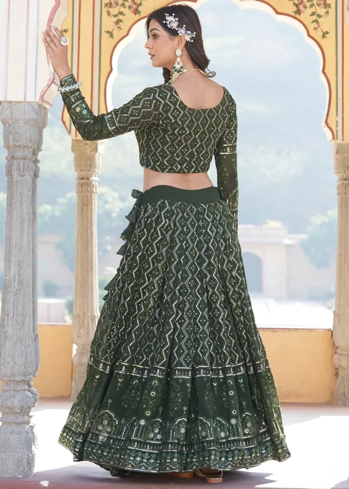 Olive Green Embroidered Georgette Lehenga